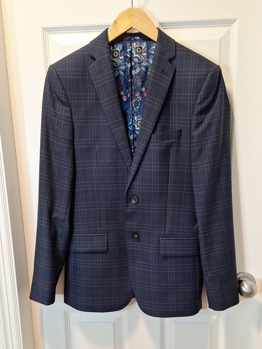 Men's Navy Windowpane Two-Button Sport Coat